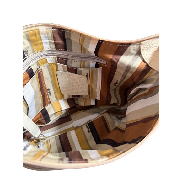 Brighton Beige Pebbled Leather Hobo Shoulder Bag Tassel Charm Silver Hardware - Picture 3 of 7